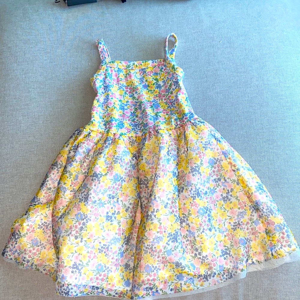 Girls 4T Pink Yellow Floral Tulle Dress